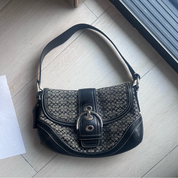 Coach F10925 Vintage Soho Black & Grey Leather & Signature C Mini Flap Bag - Picture 3 of 5